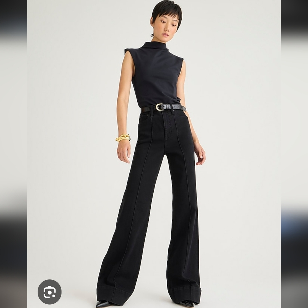 J. Crew Black Pintuck Wide Leg Denim Trousers